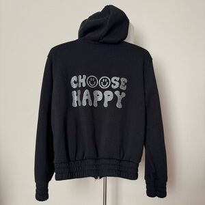 Angel Cult Black Zip Up Sweater, Medium, Rhinestone Choose Happy